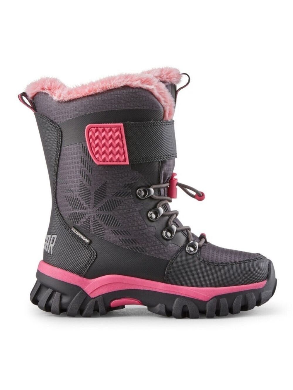 Size 13 Kids Cougar Kids Snow Boots with Black and Pink Accents